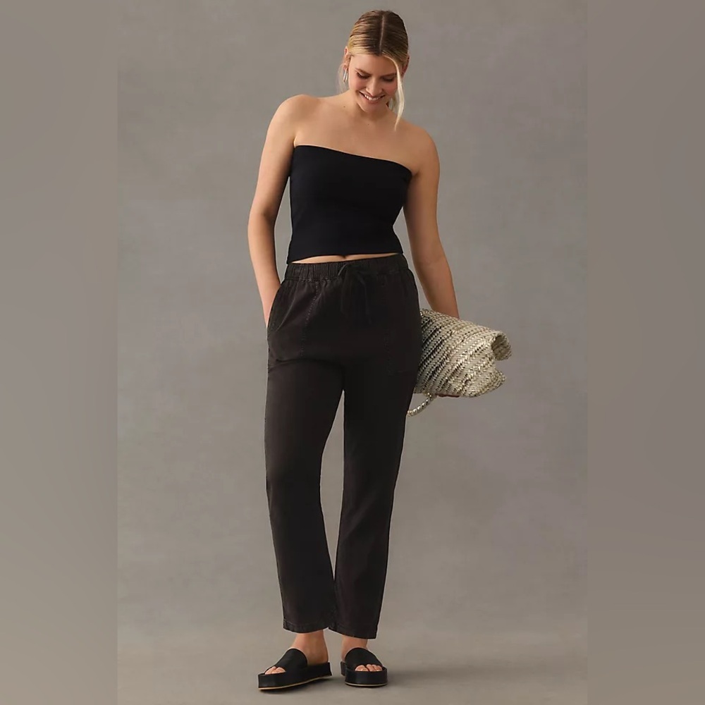 Anthropologie Pilcro Linen Blend Black Wash Drawstring Pants Size MT